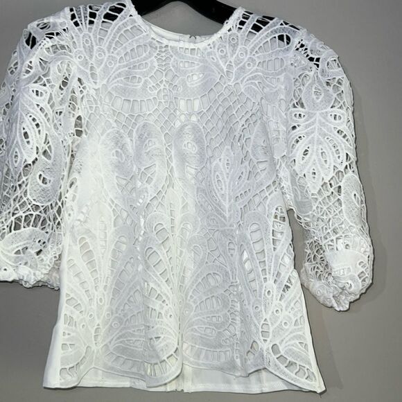 Peach balloon-sleeves crochet top new large - Picture 1 of 7